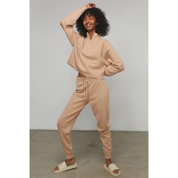 lunya cozy cotton silk zip pullover nutmeg M - Picture 2 of 5